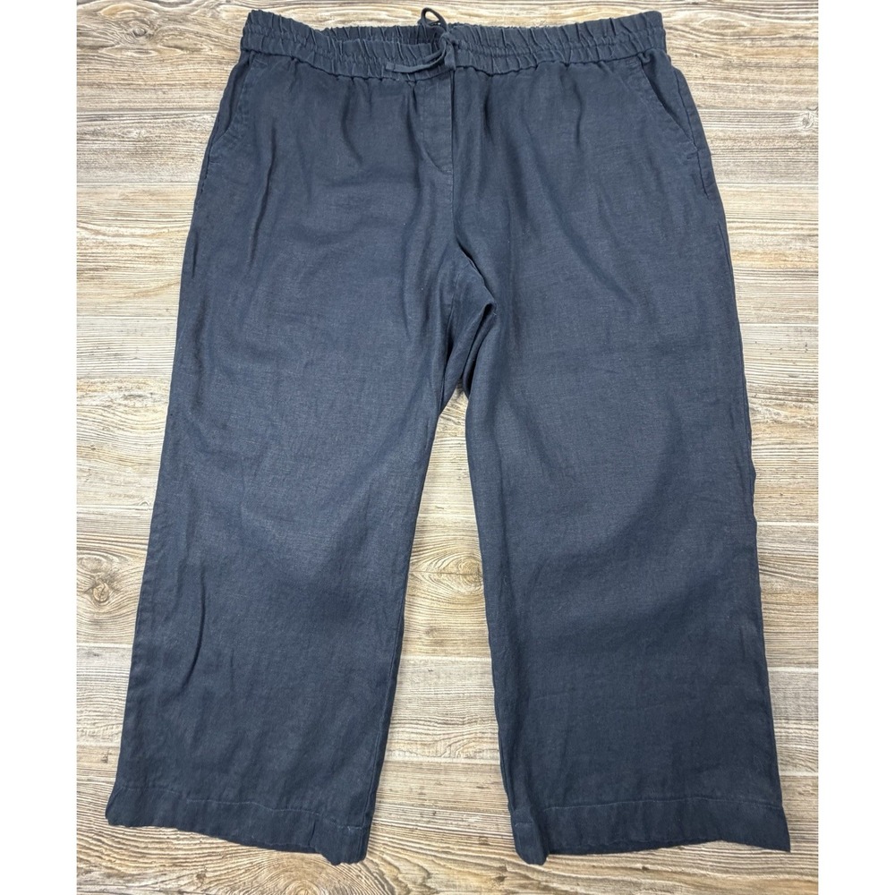 Talbots Women's Crop Linen‎ Pants Plus Size 18W Pull-On Navy Blue Elastic Waist